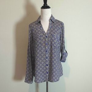 Blue and White Moseic Patterned Blouse